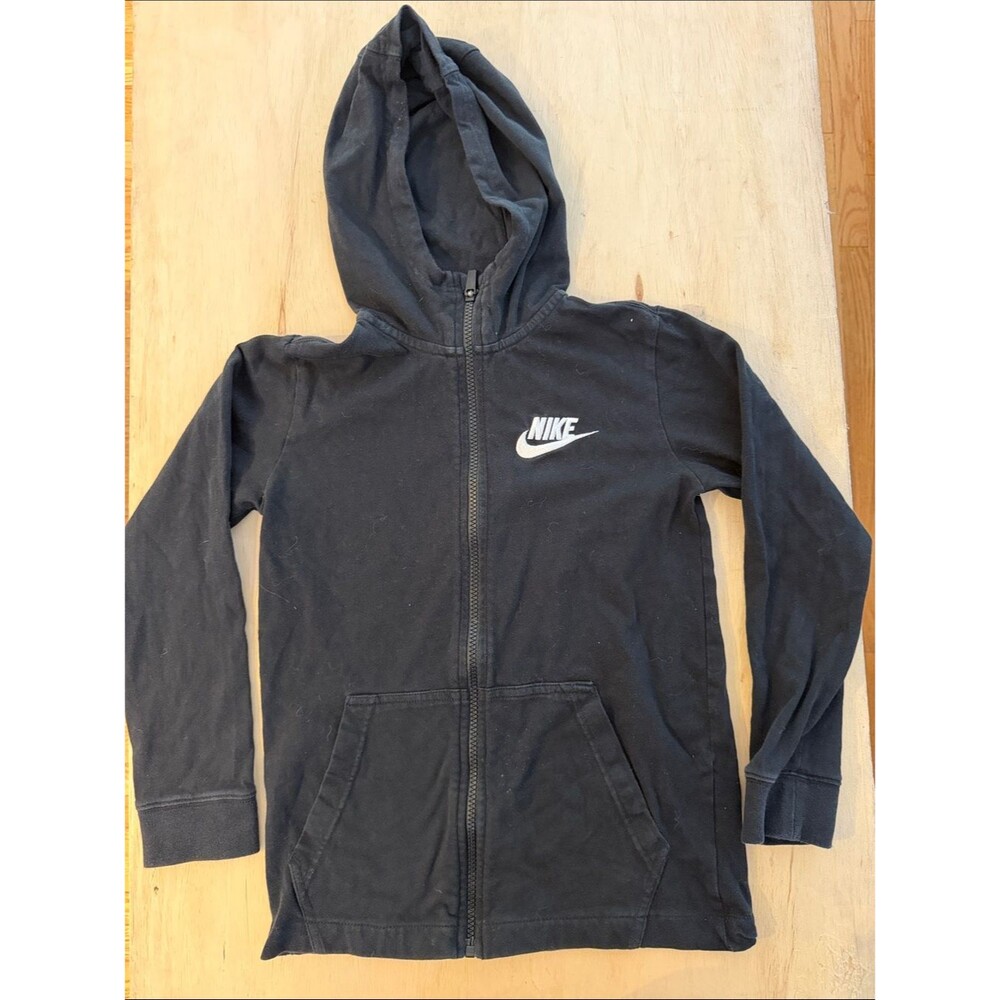 Nike Black Kids Full-Zip Hoodie with White Logo